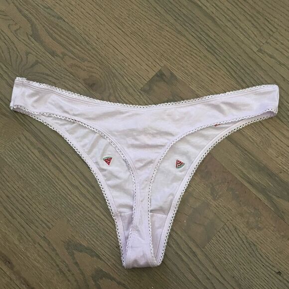 Victorias Secret Pink Soft Cotton Thong Panty Script Logo Green - Picture 4 of 5